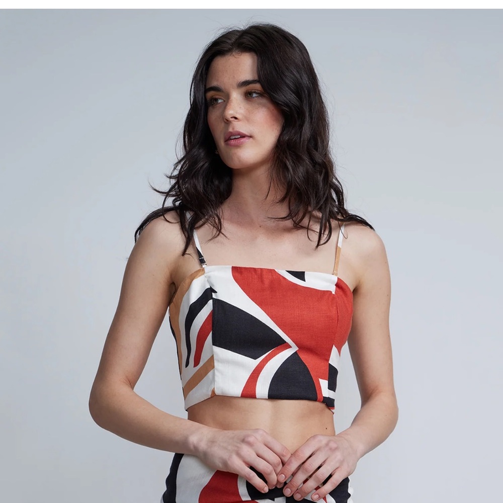 Printed Boning Crop Top